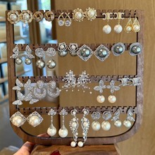 法式银针镶钻珍珠吊坠耳环轻奢精致个性耳钉设计感小众耳饰女批发