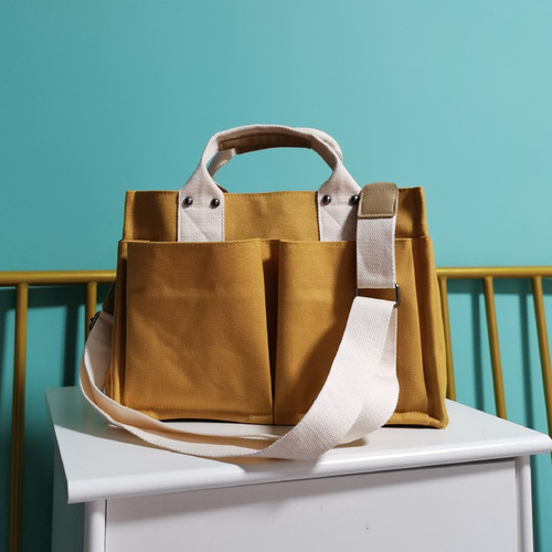 Canvas bag for women Korean style simple fashion handbag ins literary style multi-pocket women's personalized shoulder crossbody bag