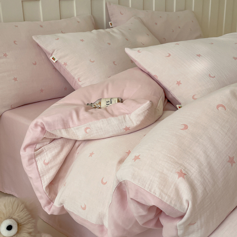 Set copripiumino in microfibra, classe A, per maternità e neonati, puro cotone traspirante, doppio strato di garza stropicciata, set da quattro pezzi, stile femminile_voghion.com