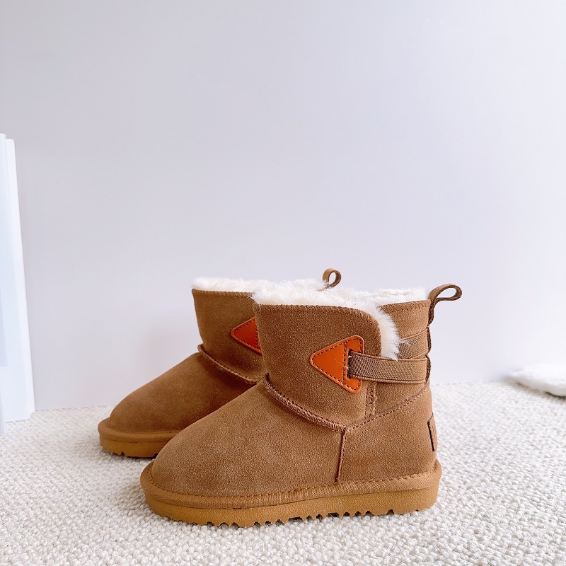 Neue Kinder-Schneestiefel aus echtem Leder, plüschig und warm für Jungen und Mädchen, wasserdichte Mädchenstiefel, Baby_voghion.com