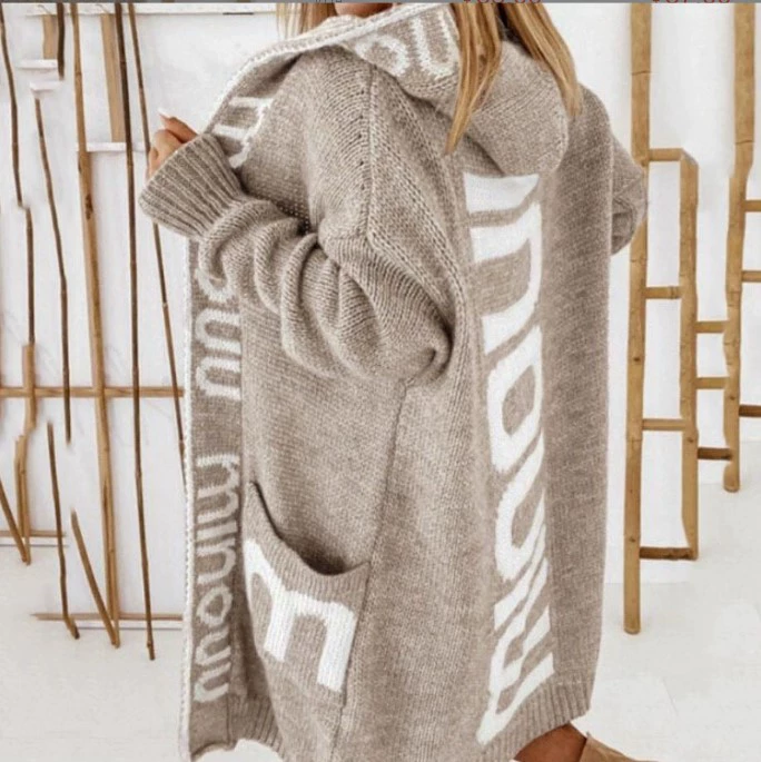 Длинный худи кардиган, трикотажная куртка миди, европейский стиль, коллекция 2024