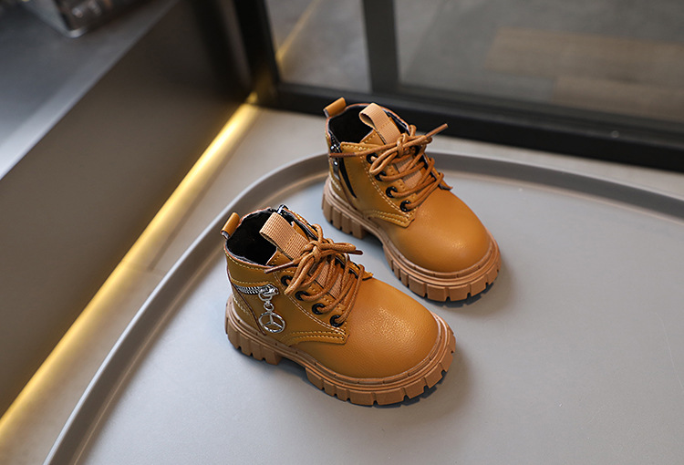 Chaussures Martin pour enfants, nouvelle collection printemps et automne pour bébés garçons, haut en cuir, fermeture éclair latérale courte, petites bottes jaunes pour filles_voghion.com