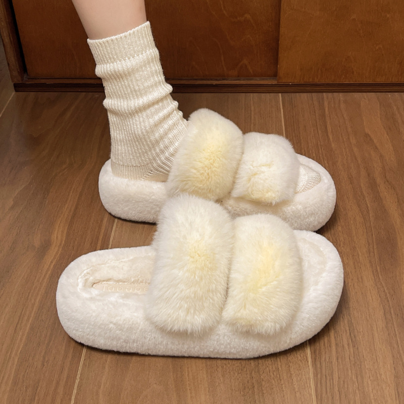 本物の毛皮を使用したダブルストラップのファーサンダル、女性用、厚底、フラット、ファー付きスリッパ、2025年秋冬新作、卸売|undefined