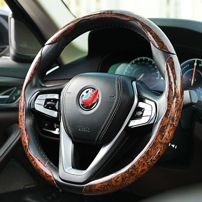 Steering wheel cover, Cover, Suitable for All Seasons, High-End - flat-peach-wood-grain-brown-3-pieces-38cm