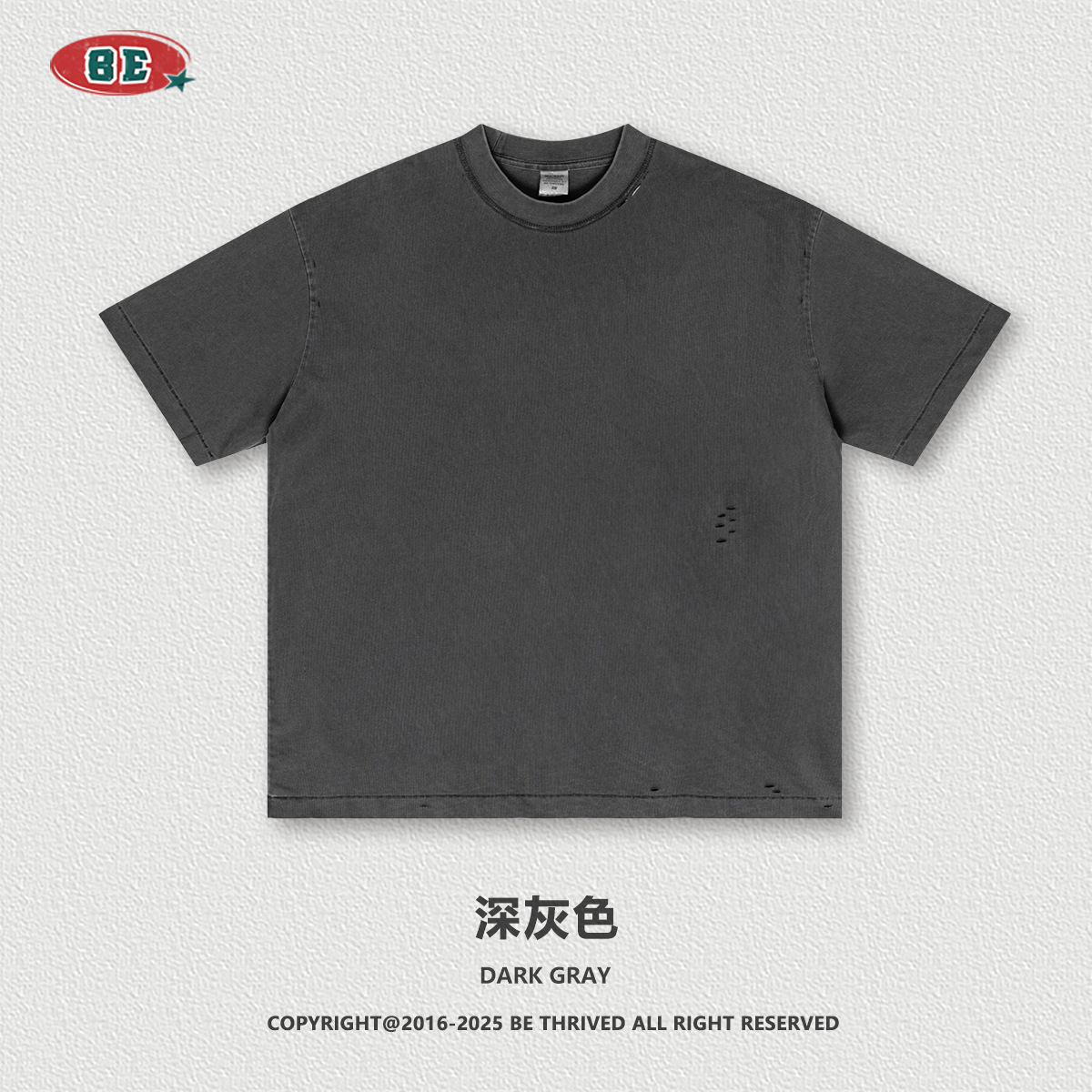 BE ropa de hombre 2025 marca de tendencia transfronteriza de verano gradiente hacer viejo peso pesado suelto agujero de manga corta camiseta set hombre personalizado image 8