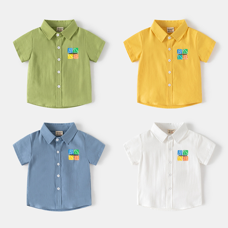 Children's Short Sleeve Shirt Boys Summer New Boys' Western Style Thin Shirt Baby Korean Style Top Trendy Wholesale