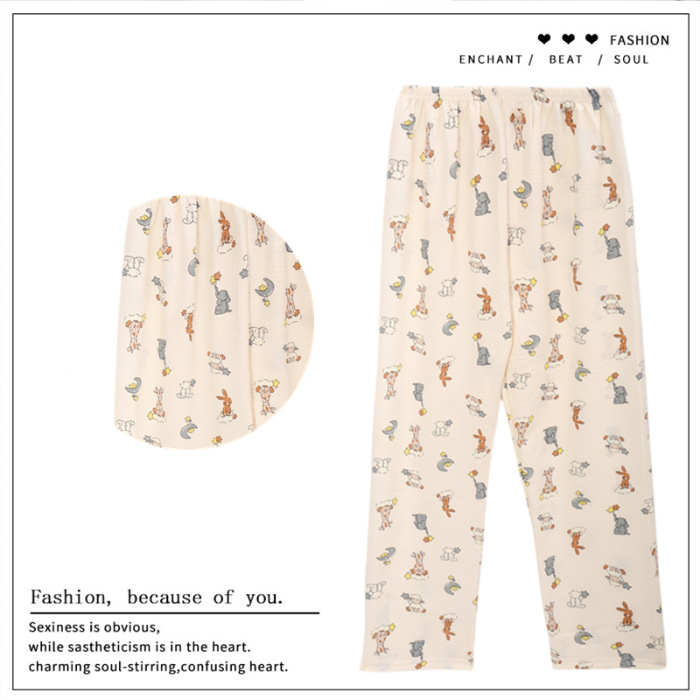 Pantalones de dibujos animados lindos pantalones de pijama elásticos de cintura estudiantil en casa pantalones largos de primavera y otoño de verano para mujeres pantalones casuales