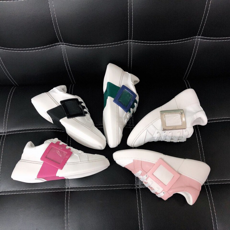 High-End 2026 Spring/Summer New Genuine Leather Rv Square Buckle Celebrity Thick-Soled Height-Increasing Casual Versatile White Sneakers
