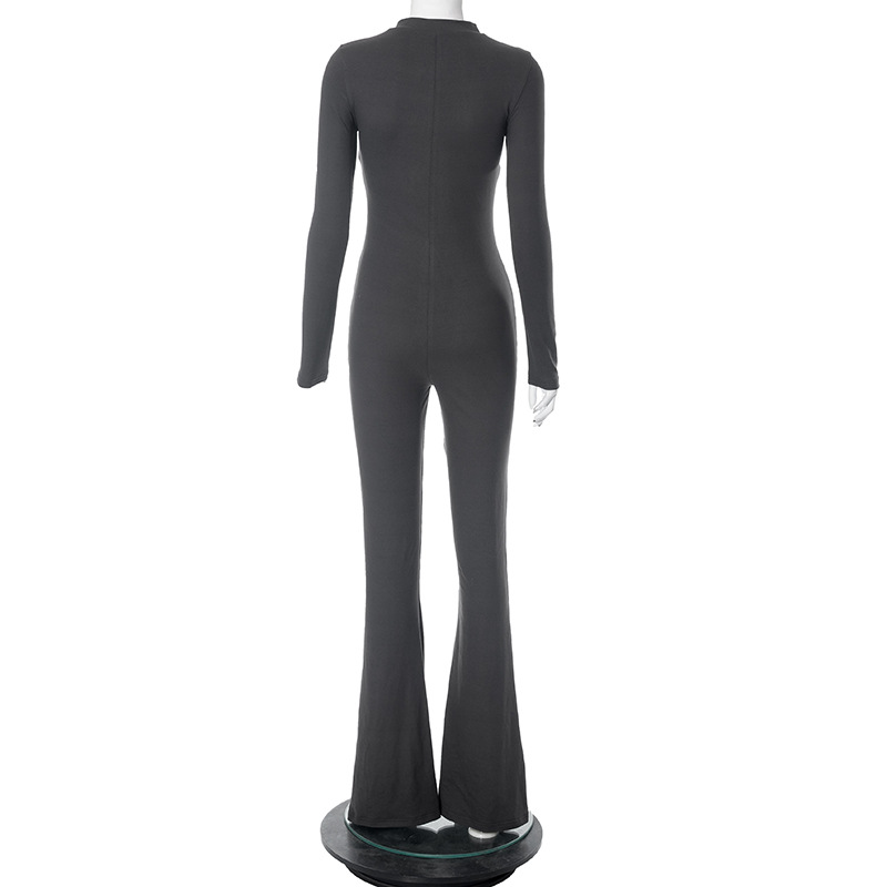 Women Autumn Winter Long Sleeve Flared Pants Slim Sexy Jumpsuit
