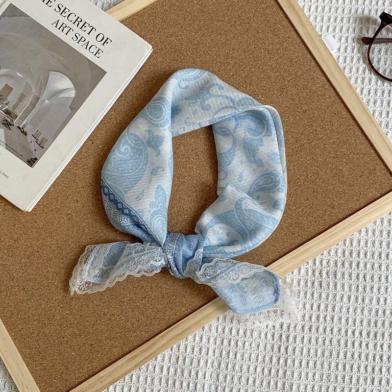 Bufanda de seda, bufanda cuadrada pequeña, sensación de alta calidad, nuevo pañuelo de encaje francés, diadema pastoral femenina de verano, cinta para el cabello atada