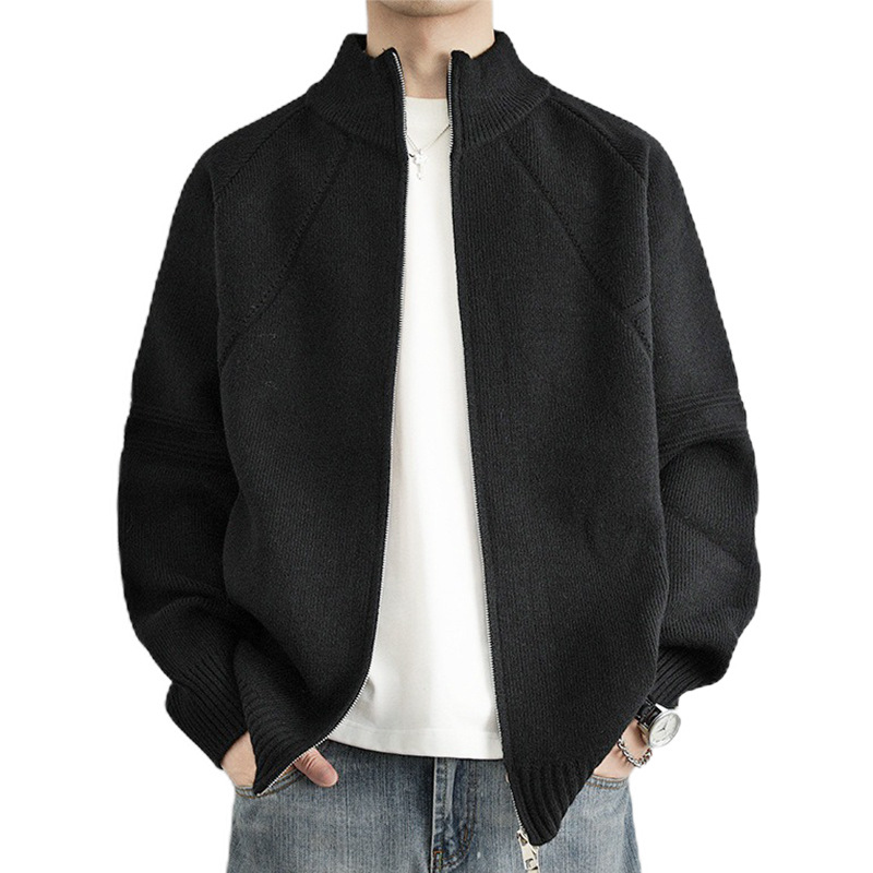 Explosiones transfronterizas de tamaño grande europeo cardigán chaqueta suéter de punto hombre lujo ligero negocio collar cremallera fábrica al por mayor