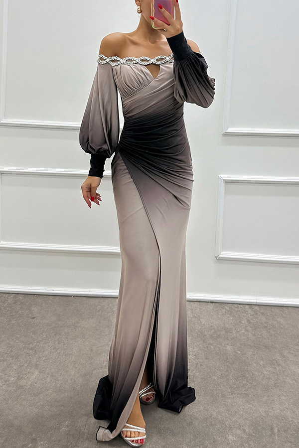 Abito da sera elegante monospalla a maniche lunghe per donna_voghion.com