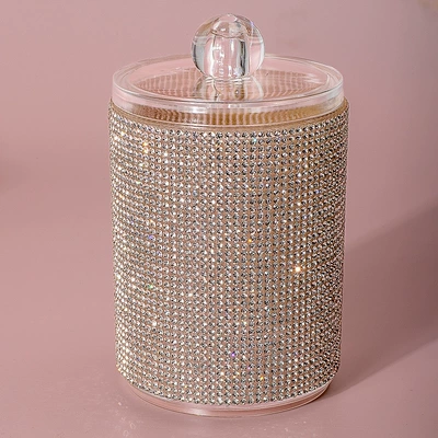 High-Looking New Diamond-Encrusted Cotton Swab Jar Storage Box Home Creative Kitchen Refrigerator with Lid and Diamond Storage Box (Dırnaq bəzəkləri) - diamond-sticking-cotton-swab-jar-white-diamond-1pc