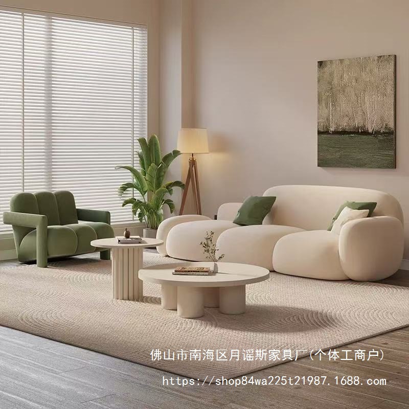 New Living Room Modern Simple Cream Style Rental House Fabric Sofa Straight Row Light Luxury B&B Bread Cloud Sofa