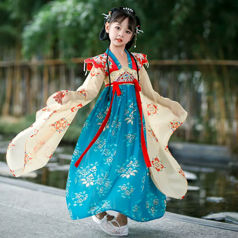 汉服女童秋款古风大袖衫连衣裙超仙唐装原创儿童古装裙中国风襦裙