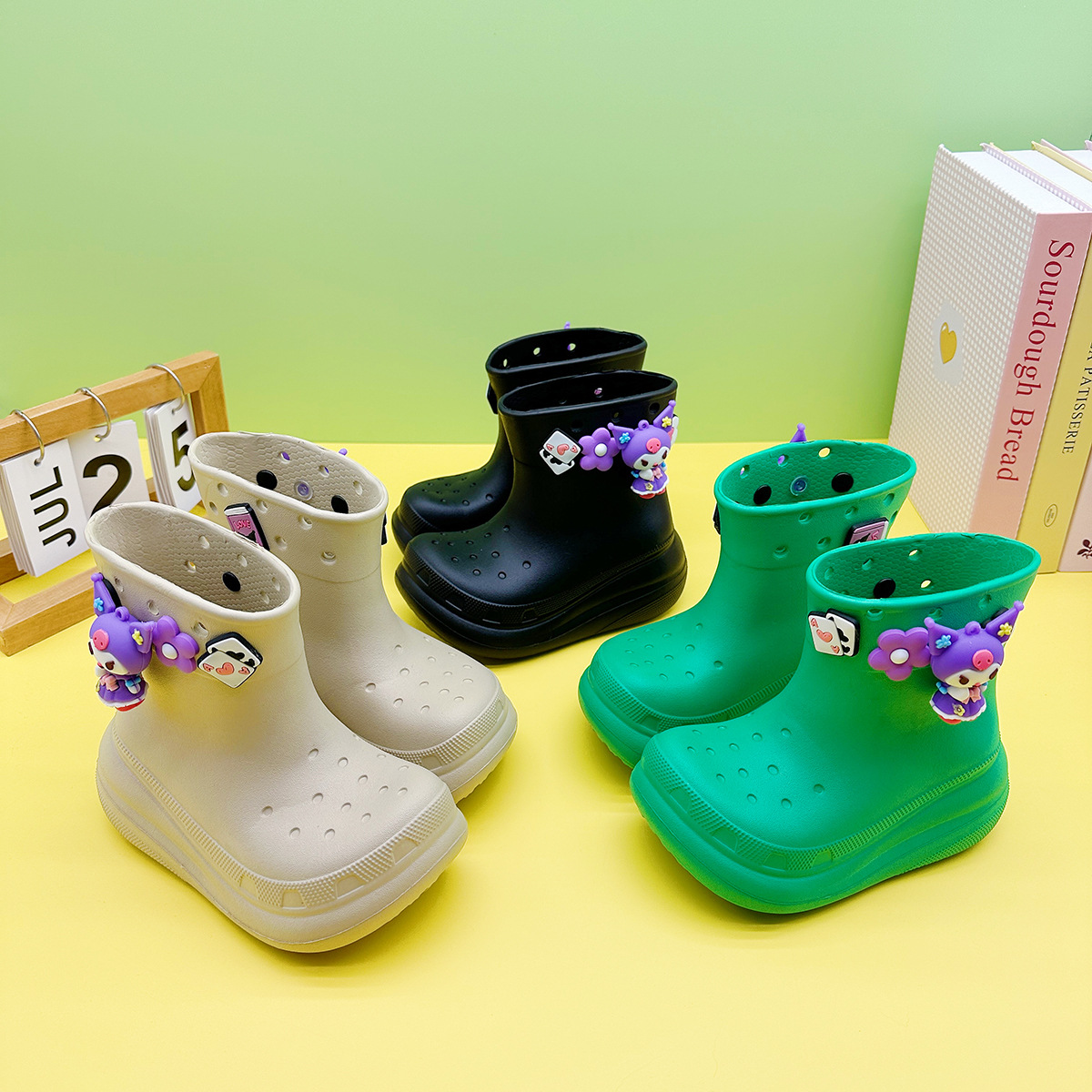 Cartoon Purple Kuromi Children's Rain Boots Rain Shoes Universal Girls' Water Shoes Mid-Tube Boys' Water Shoes for Older Children