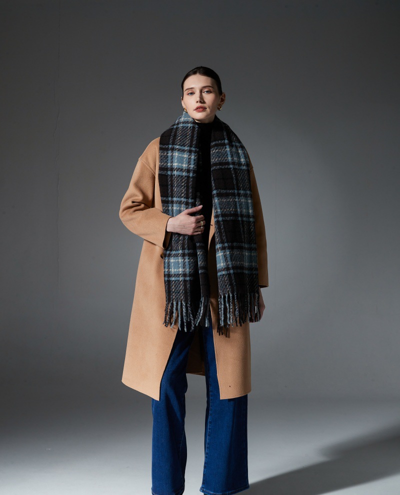 Unisex Blue plaid scarf shawl Warm scarf_voghion.com