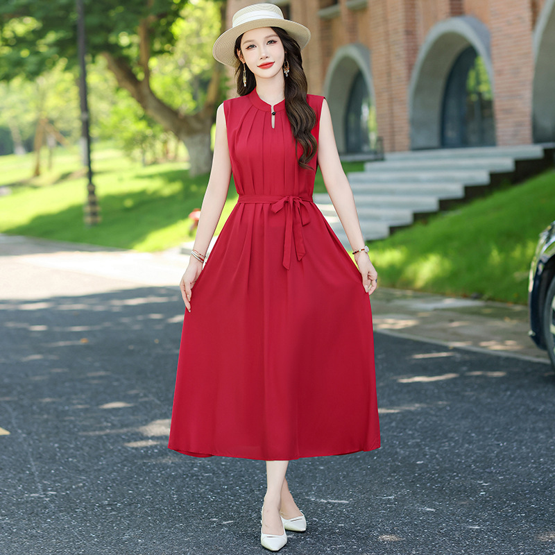 Extra-Long Ankle-Length Dress, New Bohemian Style, Solid Color Chiffon, Plus-Size Dress, Vacation Beach Dress, Super Fairy-Like