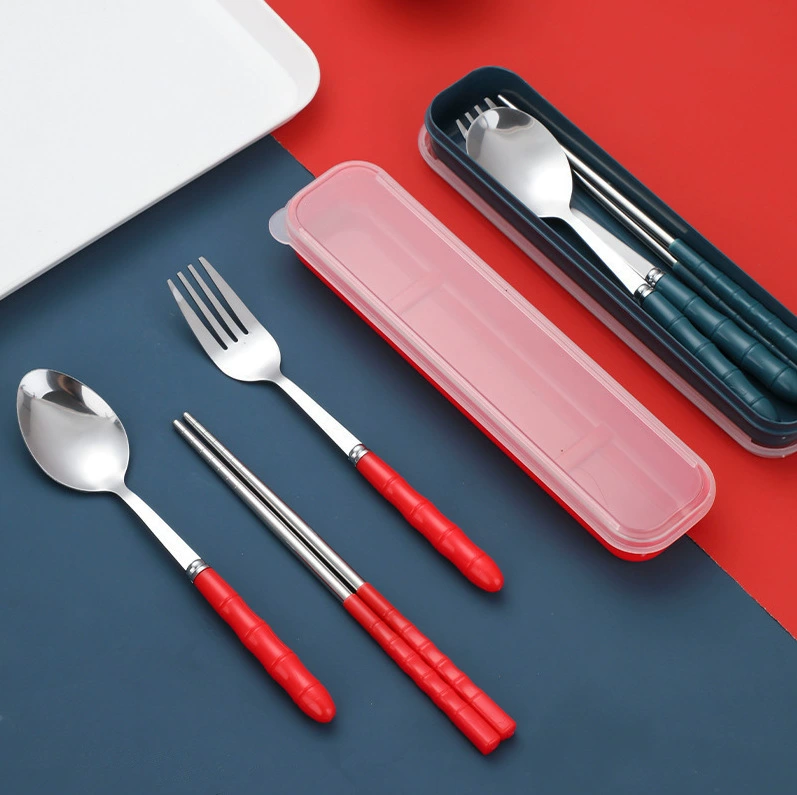 Bamboo tableware stainless steel, handheld set, spoon, chopsticks, 3 piece set
