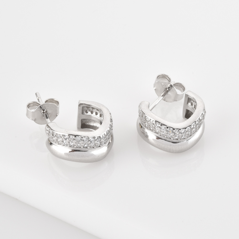 Ear Studs Classification 1 Pair Quantity 1 Pair 925 Sterling Silver Zircon C Shape Ear Studs