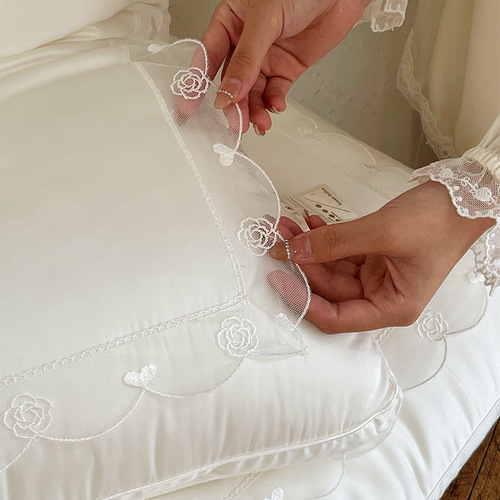 Miss Camellia soy fiber pillow core lace ins wabi-sabi style pillow cotton blended woody double-sided three-dimensional pillow