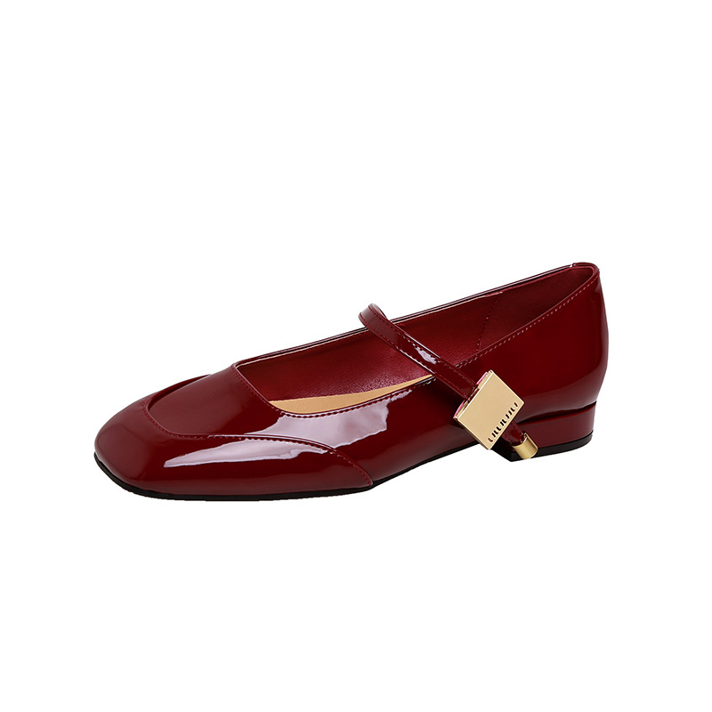 2025 primavera nueva cabeza cuadrada zapatos marizhen de mujer francesa una correa de noche suave zapatos de tacón rojo grueso para mujeres