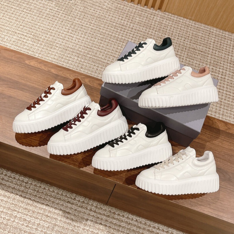 Foreign Trade Hoga Spring and Autumn Couple's Genuine Leather Thick-Soled Biscuit Shoes Tan Jianci Airship Sports Casual Platform White Shoes for Women