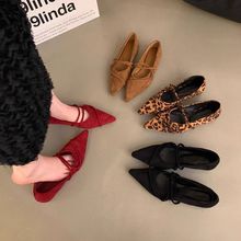 韩版单鞋女2024新款春秋尖头细带浅口时尚百搭内增高晚晚风平底鞋