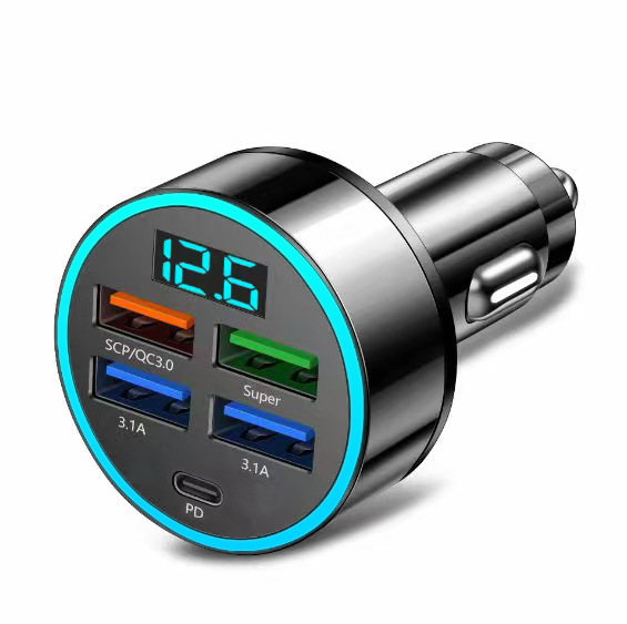 新型デジタル表示車充電4usb 66w急速充電pd携帯電話充電ヘッド一牽引四帯光輪車載充電器|undefined