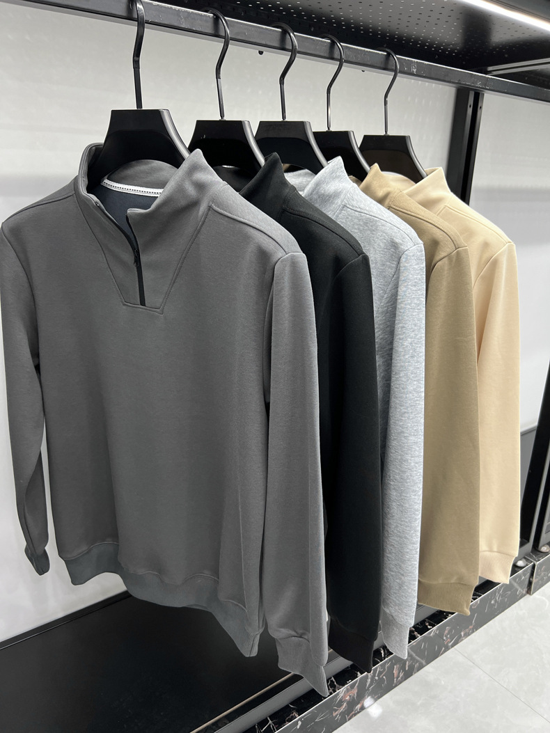 felpa mezza zip uomo manica lunga cerniera dolcevita fondo camicia uomo top marchio alla moda_voghion.com