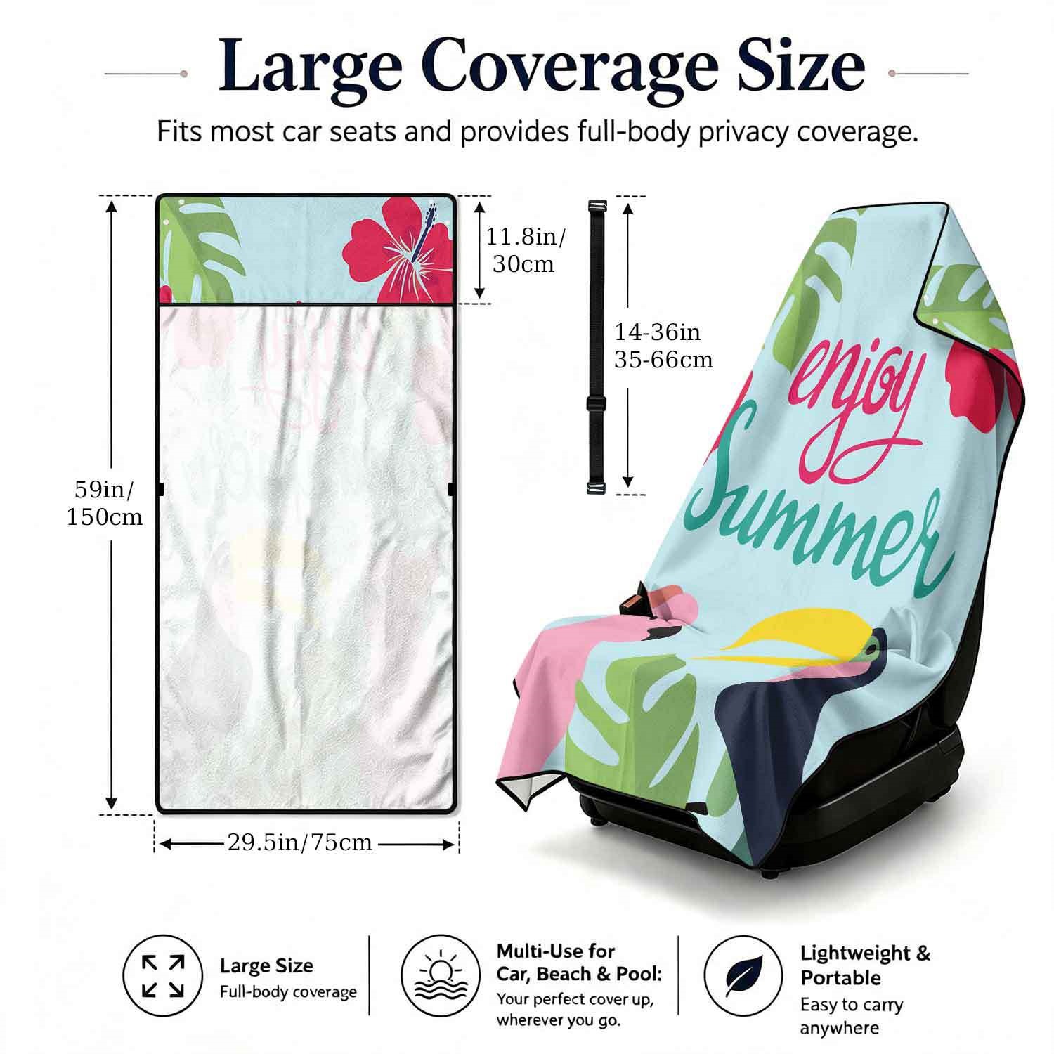 Summer bath towel and car seat cover 2-in-1, ultra-fine fiber outdoor beach and car dual-use universal seat cushion