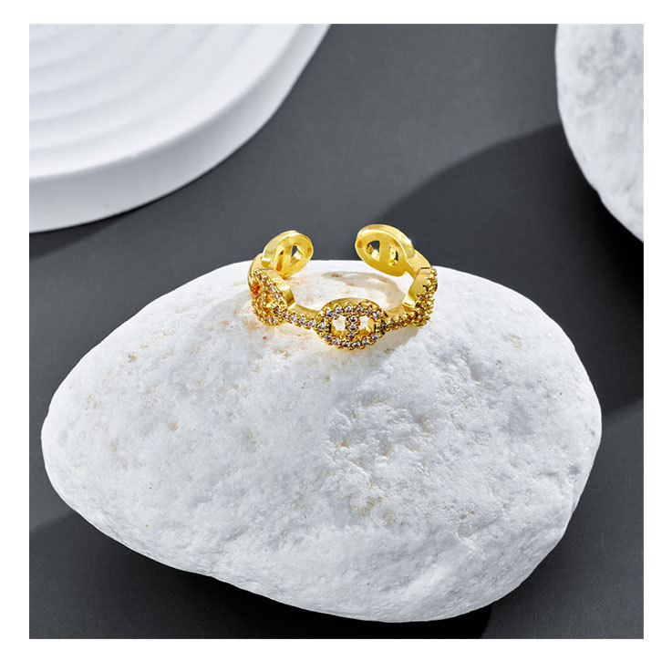 supply geometric simple zircon 18K gold-plated copper ring