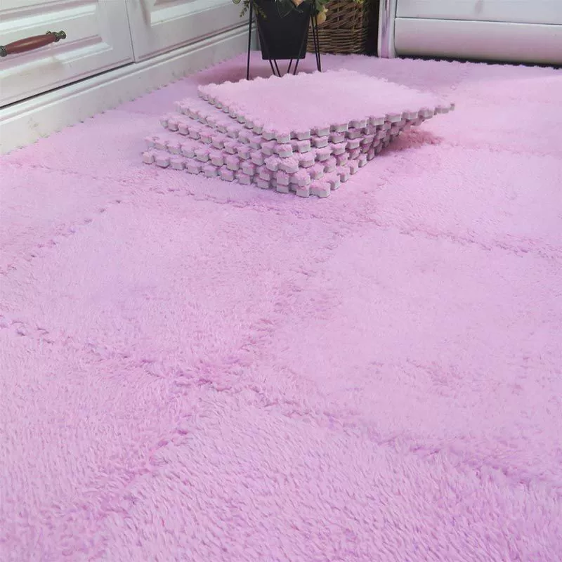 Plush Puzzle Carpet Tile, 30×30 cm, Soft Shag Surface, Interlocking Foam Mat