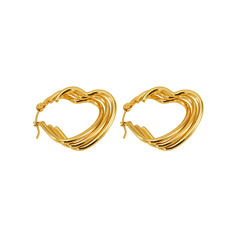 Pendientes de acero inoxidable dorado de 18k sin decoloración Pendientes de acero inoxidable de línea multicapa en forma de corazón Pendientes de hebilla ovalada mujer