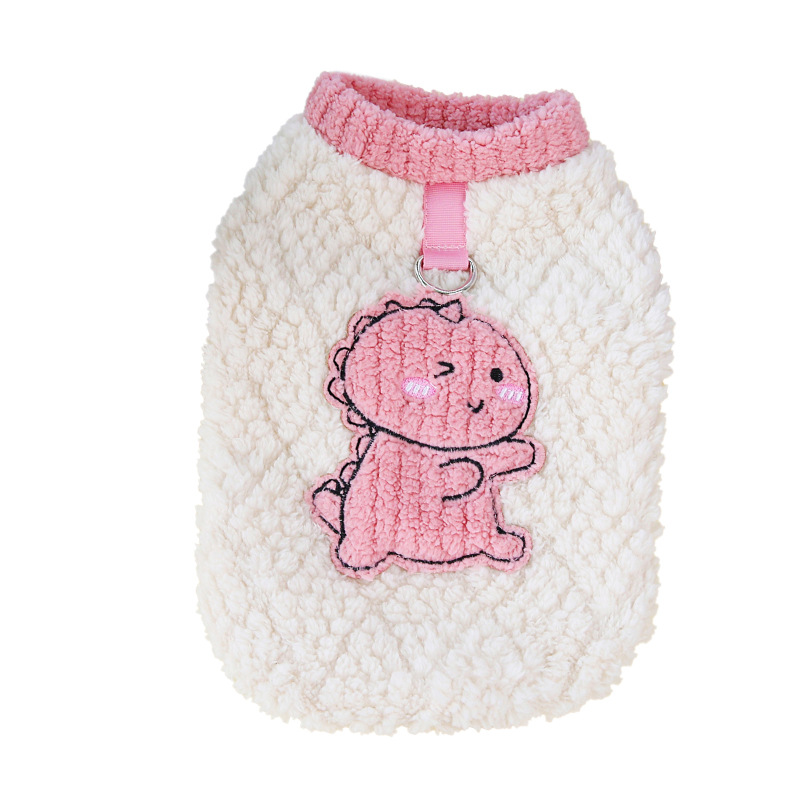 Perro otoño invierno grueso abrigo de terciopelo pequeño dinosaurio con hebilla de tracción ropa de piernas ropa de mascotas al por mayor