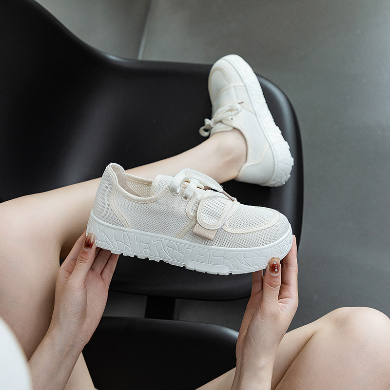 CCVV white shoes 2022 summer mesh shoes lace breathable thick bottom increased casual mesh shoes platform shoes for women