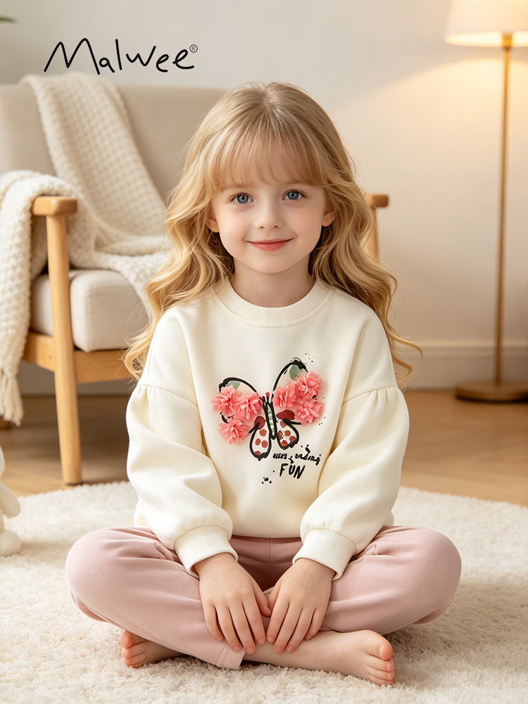 Malwee niñas suéter de otoño para niños europeos y estadounidenses de estilo extranjero niñas de cuello redondo de manga larga ropa infantil camisa casual