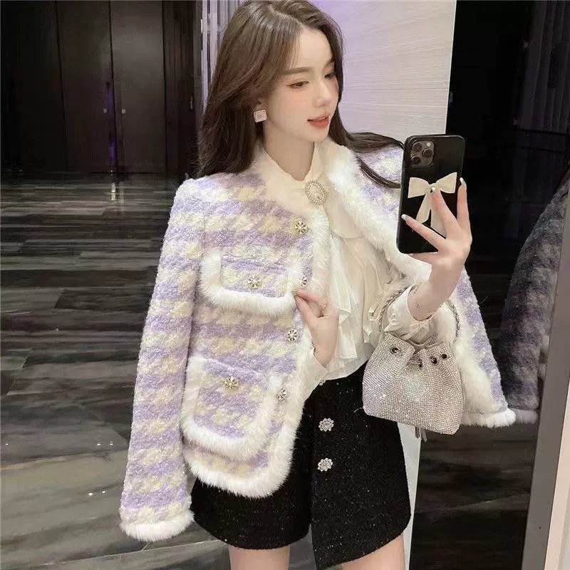 Демисезонная стеганая шерстяная куртка с утеплением, стиль Chanel, увеличенная толщина