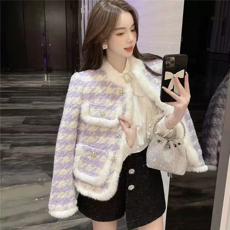 Демисезонная стеганая шерстяная куртка с утеплением, стиль Chanel, увеличенная толщина