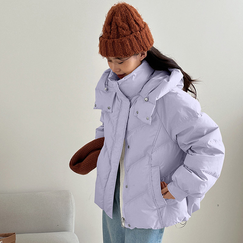 2024 invierno nuevo estilo coreano de pluma de algodón mujer suelta BF sombrero de viento corto de algodón chaqueta de algodón gruesa ropa de pan moda image 10