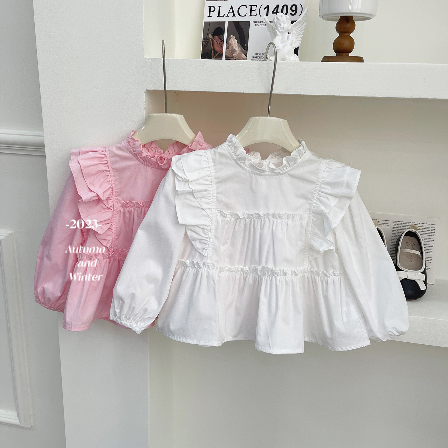 2025秋季新款女童飞袖蛋糕衬衫韩版脚口须工艺牛仔裤23338-67107