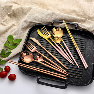 Trendy Household Spoon Korean Cute Stainless Steel Fork Spoon Chopsticks Tableware Chopsticks Spoon Set Boxed Portable Adult