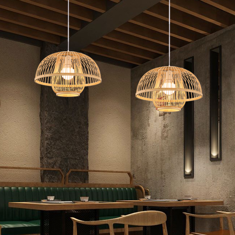 Lámpara de bambú artística de bambú, estilo chino, simple, pastoral, restaurante, hotel, B & B, dormitorio, balcón, linterna japonesa, lámparas creativas