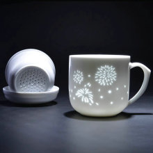 景德镇陶瓷茶杯办公室茶水分离玲珑杯带盖过滤白瓷杯子泡茶马克杯
