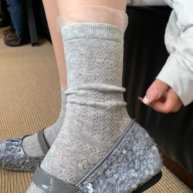 Ballet Style Summer Thin Soft Waxy Lace Mesh Hollowed Stocking Jk Lolita Mid-length Stockings for Children