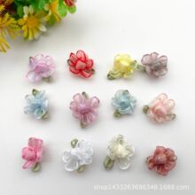 手工缝多色网纱亮丝布艺花菇带叶子花朵包心花 diy儿童鞋花辅料