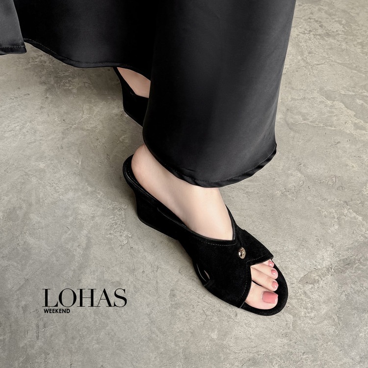 Sandal nữ da cừu hở mũi quai chéo gót xuồng 5 cm — màu nâu, Trang chủ, màu đen chi tiết 58