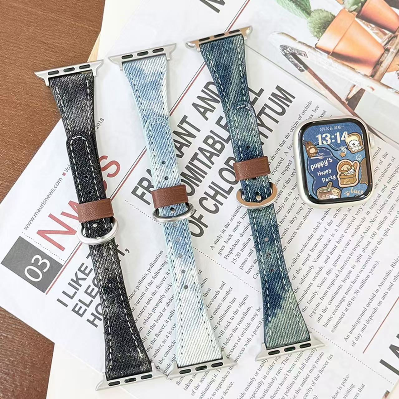 Suitable for Apple S11 Watch Iwatch10987 Denim Small Waist Horseshoe Huawei Fit4 Watch Strap Xiaomi 10