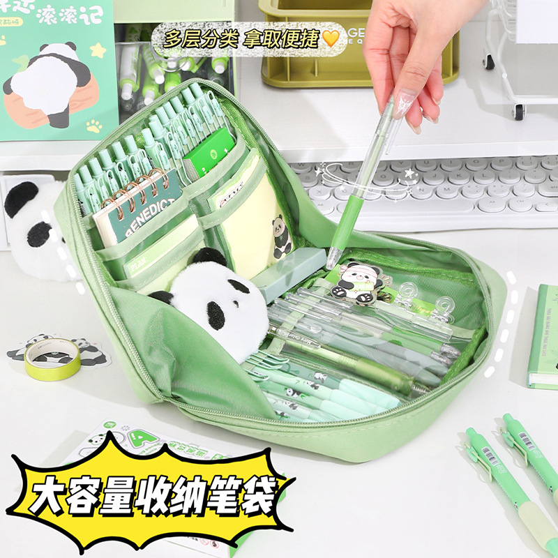 Caja de lápices abierta grande de 12 capas Panda caja de lápices transparente de gran capacidad caja de papelería de almacenamiento ins caja de lápices pequeña de aspecto alto