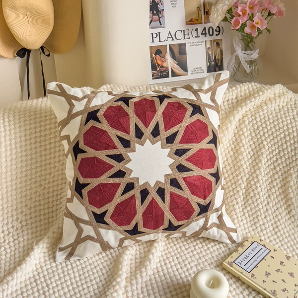 Embroidery geometric round red